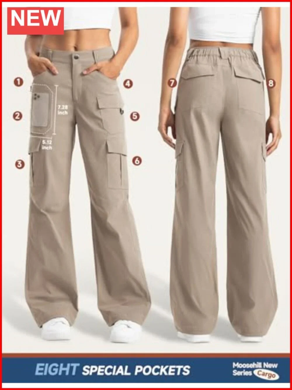 Women's High Waisted Cargo Hiking Pants with 8 Pockets Water Resistant Stretch